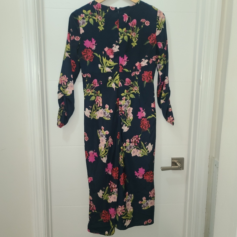Eliza J Floral Navy Midi Cinched Dress Sz 6 EUC - Picture 8 of 10